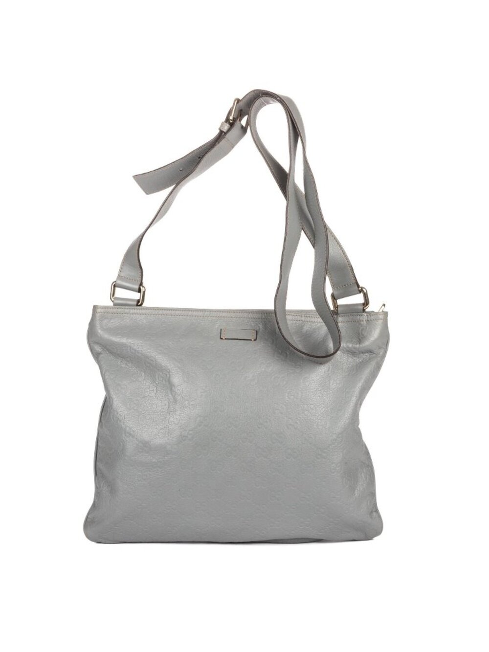 Gucci Messenger Bag Gray Anagram Embossed Calfskin Leather